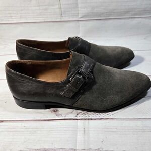 Via Spiga Suede Monk‎ Strap Loafers - Dress Shoes Buckle Detail Gray - Womens 8